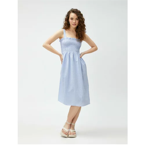 Koton Square Collar Midi Dress with Straps and Gippes