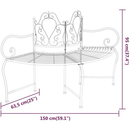 VidaXL Klupa oko stabla 150 cm crna čelična Slike