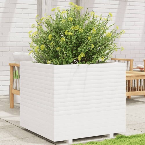 VidaXL Vrtna sadilica bijela 80 x 80 x 72 cm od masivne borovine Slike