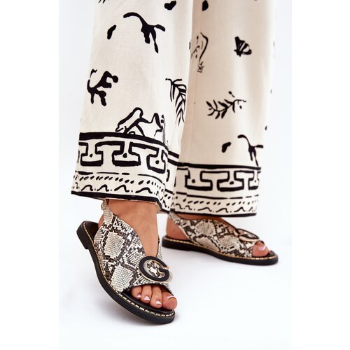 Boto Flat Sandals With Decoration Snake Pattern Beige-Brown Haliones Cene