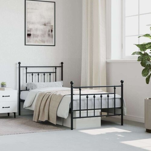 VidaXL Metalni okvir kreveta uzglavlje i podnožje crni 90 x 200 cm Slike