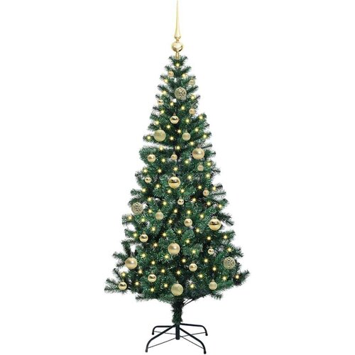 VidaXL Umjetno predsvijetljeno božićno drvce Zelena 150cm PVC i metal Slike