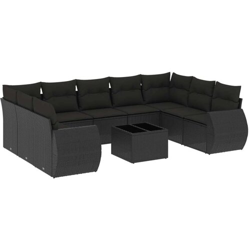 VidaXL 10-dijelni set vrtnih sofa s jastucima crni od poliratana Slike