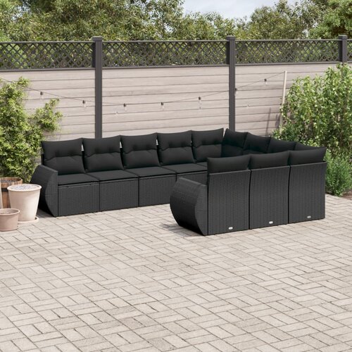 vidaXL 10-dijelni set vrtnih sofa s jastucima crni od poliratana Cijene