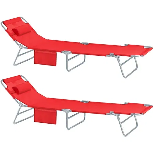 SoBuy Komplet nastavljivih zložljivih ležalnikov za sončenje v rdeči barvi v obalnem slogu, (21123498)