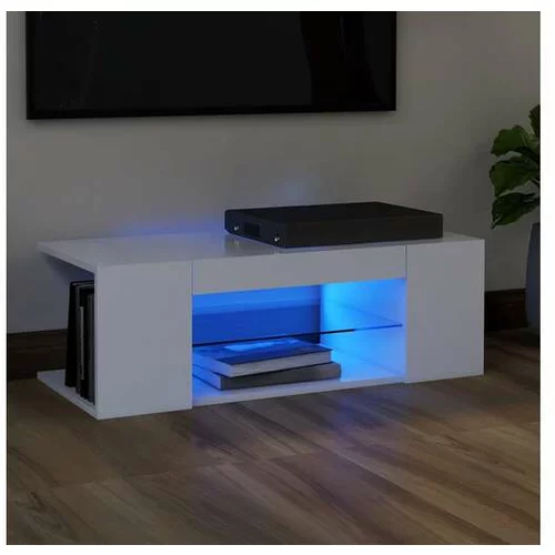  TV omarica z LED lučkami bela 90x39x30 cm