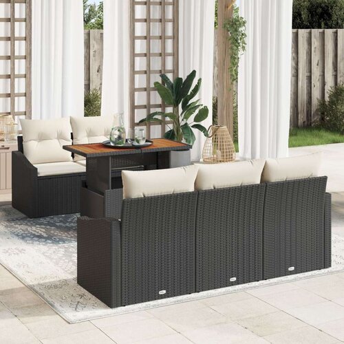  Vrtni Kavč Set Set 6 Črn Ratan, Poliester, Temperirano Steklo, (22064985) Slike