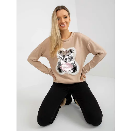 Fashion Hunters Women's beige classic sweater with sequined application