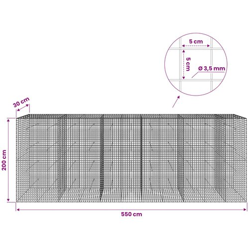  Gabion s žicom debljine 3,5 mm i mrežom 5x5 cm 550x30x200 cm Slike
