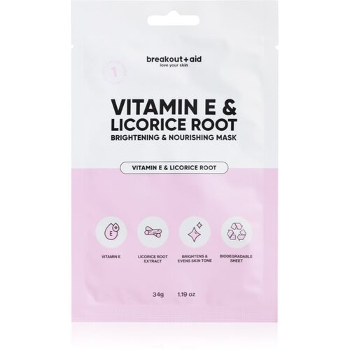 Breakout + aid Vitamin E &amp;amp; Licorice Root revitalizacijska maska iz platna z vitaminom E 34 kos Slike