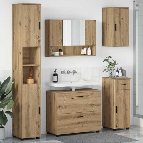 vidaXL Komplet pohištva za kopalnico s predalom 5 pcs artisan hrast Cene