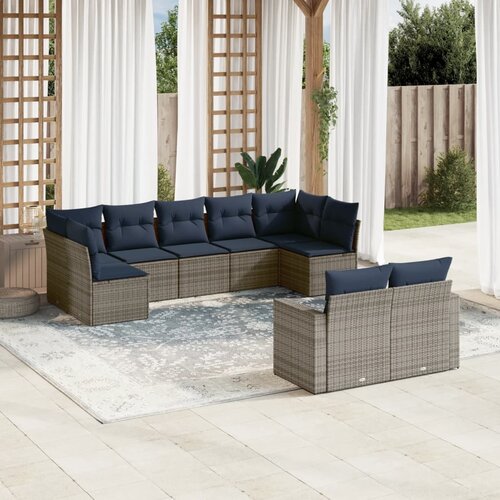 vidaXL 9-dijelni set vrtnih sofa od poliratana s jastucima sivi Cijene
