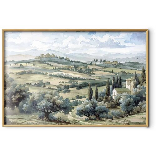  Plakat - Landscape with Sunny Green Fields 90x60 Zlatni okvir Slike