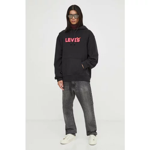Levi's Bombažen pulover moška, črna barva, s kapuco