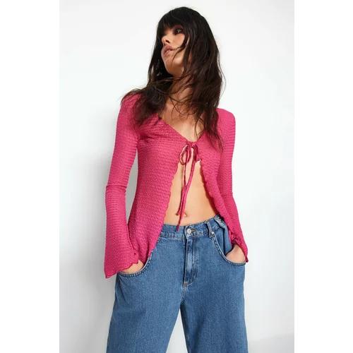 Trendyol Fuchsia Spanish Bound Knitted Blouse with See-through Fabric