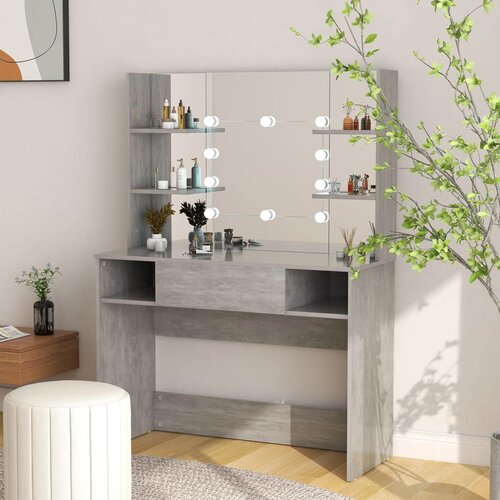 The Living Store Toaletna mizica z LED lučkami 100x40x135 cm MDF betonsko siva - Mizica Za Ličenje, (21494798) Slike