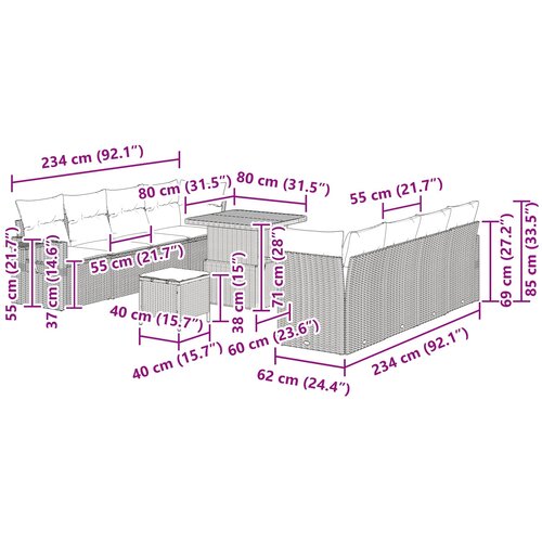  Sjedeća garnitura za vrt 11 kom. Crna Poli ratan 80 x 80 x 71 cm Slike