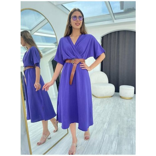 Laluvia Purple Double Breasted Dress With A Belt Cene
