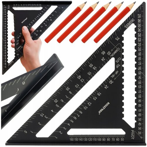  Velik alu. mizarski kotnik 300x300x450mm črn in svinčniki Cene