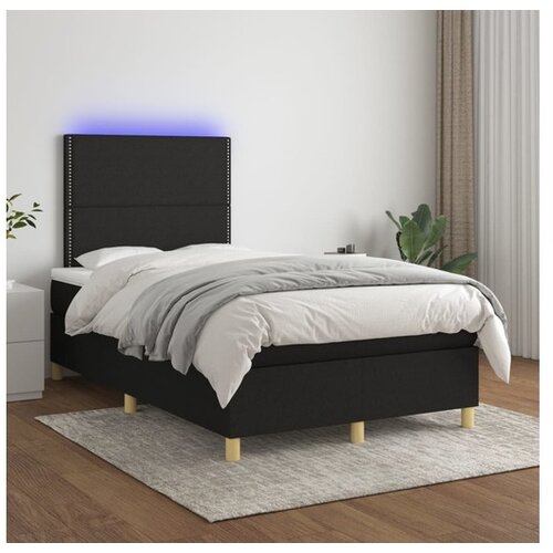  Krevet box spring s madracem LED crni 120 x 200 cm od tkanine Cijene