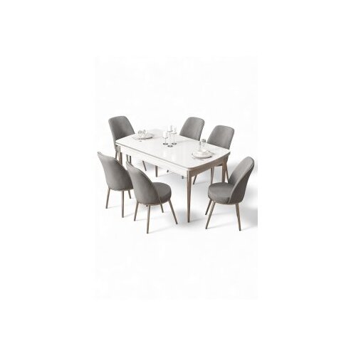 Hanah home Rasklopivi trpezarijski sto i stolice (7 delova) Nira White Chrome Grey Cene