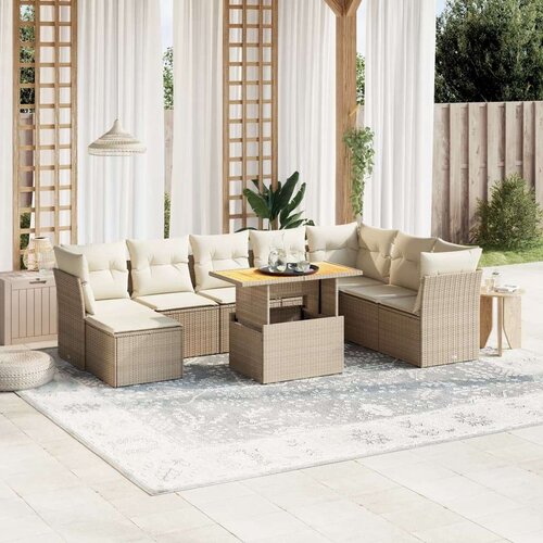 VidaXL 9-dijelni set vrtnih sofa s jastucima bež od poliratana Slike