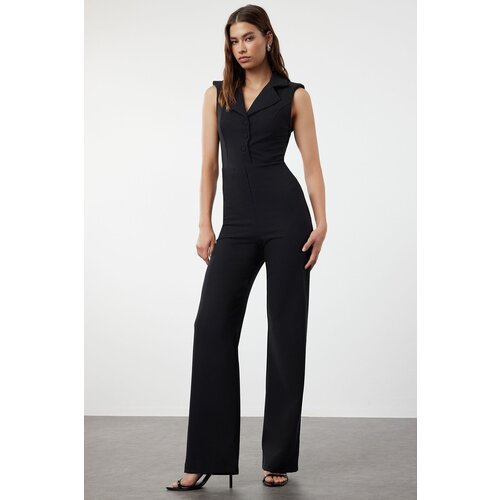 Trendyol Black Jacket Collar Button Detailed Woven Overalls Slike