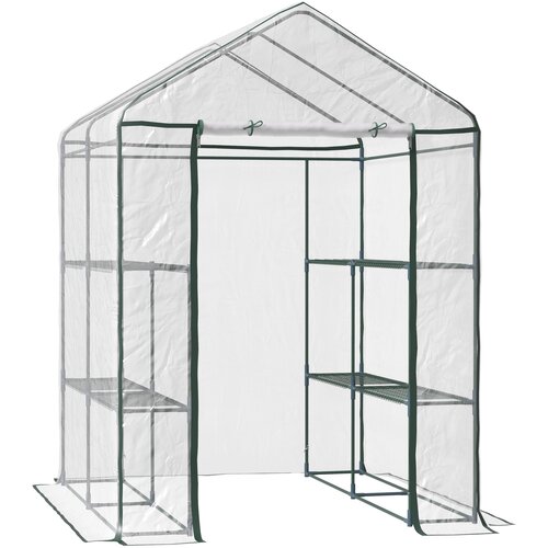 Outsunny prozoren PVC zunanji vrtni rastlinjak, balkonski rastlinjak s policami za vrtnine 1,43 x 1,43 x 1,95 m, (20747966) Slike