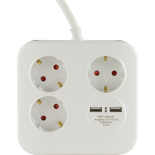 REV PowerQuad 3-fold 2x USB white Multiple Socket Outlet Slike