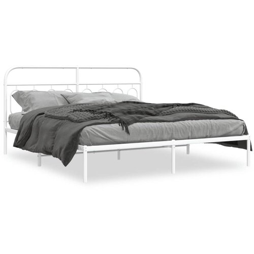  Metalni okvir za krevet s uzglavljem bijeli 193x203 cm Slike