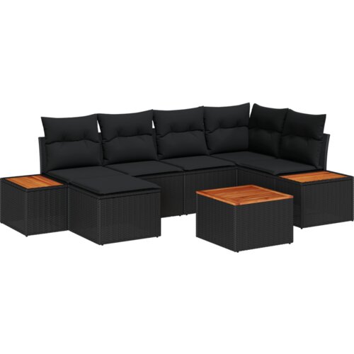 vidaXL set od 7 komada vrtnih kauča s jastucima Crna Poly Ratan Akacija Cene