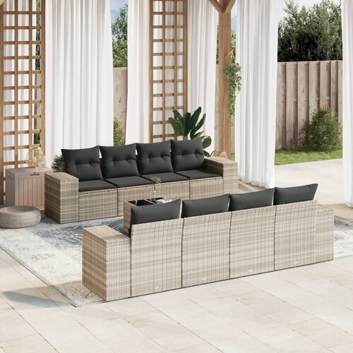 VidaXL 9-dijelni set vrtnih sofa od poliratana s jastucima svjetlosivi Slike