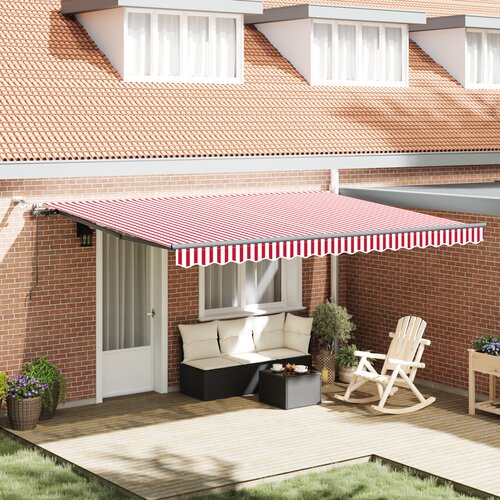 VidaXL Avtomatska Retraktibilna Tenda z LED Rdeča in Bela Črta 450x300 cm Slike