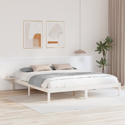 vidaXL posteljni okvir z nočnimi omaricami bela 200 x 200 cm bela Cene