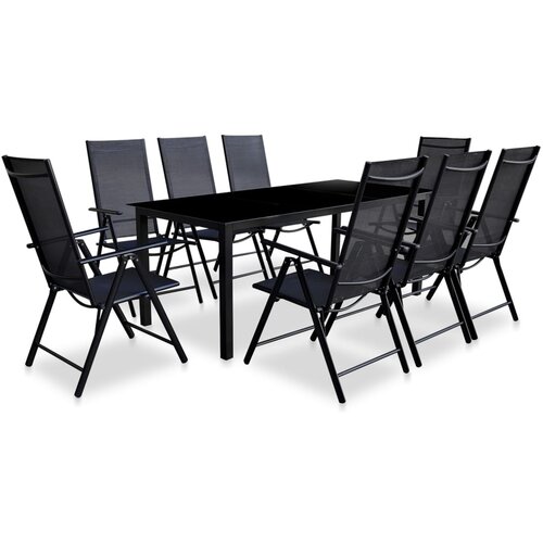  9-dijelni sklopivi vrtni blagovaonski set od aluminija crni Cijene
