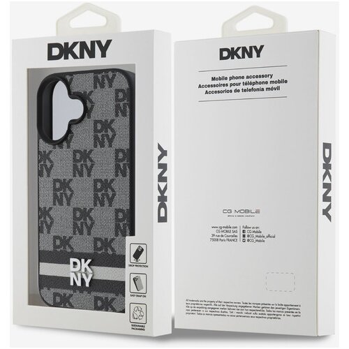 Dkny PU Leather Checkered Pattern and Stripe Zadn&amp;iacute; Kryt pro iPhone 16 Black Ovitek za telefon Vijolična Slike