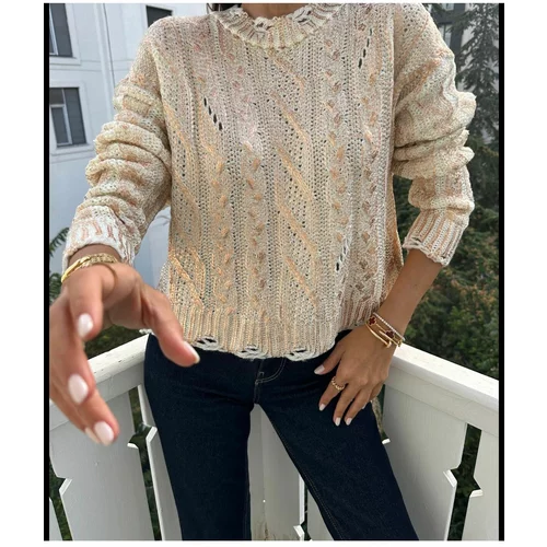 Laluvia Gold Leaf Printed Ripped Detailed Sweater