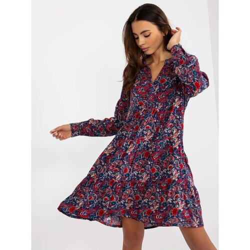Fashion Hunters Navy and red viscose dress with the SUBLEVEL print Slike