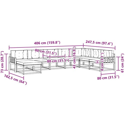  Set vanjskih sofa 8 kom. Bijela i svjetlosiva 406 x 247,5 x 73 cm Slike