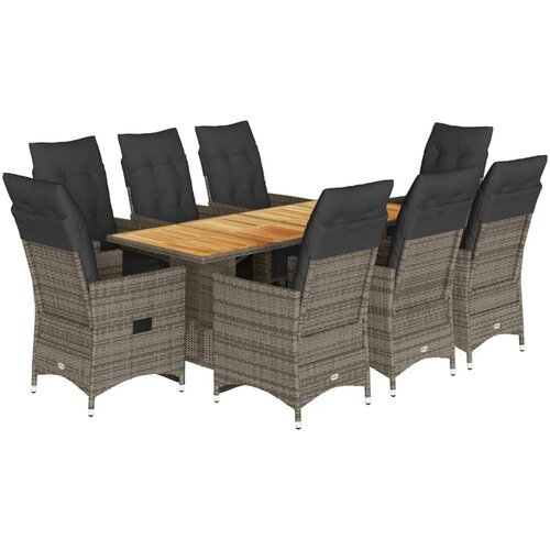 vidaXL 9-dijelni vrtni bistro set od poliratana s jastucima sivi Cijene