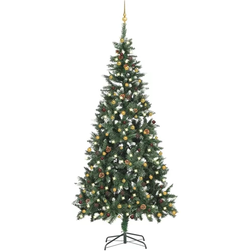 vidaXL umjetno božićno drvce s LED svjetlima i kuglicama 210 cm