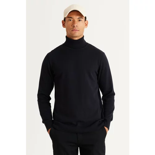 ALTINYILDIZ CLASSICS Men's Navy Blue Standard Fit Normal Cut Full Turtleneck Cotton Knitwear Sweater.