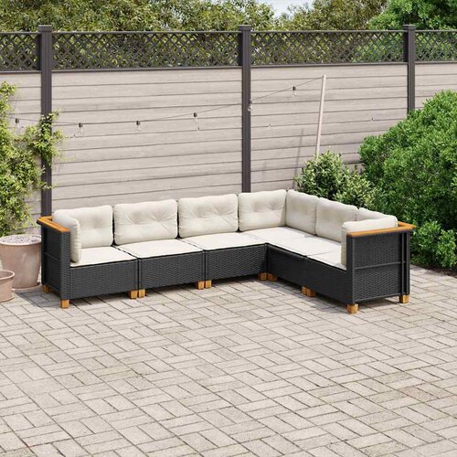  6-dijelni set vrtnih sofa s jastucima crni od poliratana Crna 63.5 x 63.5 x 62 cm Cijene