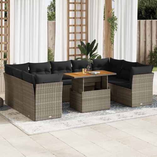 vidaXL 10-dijelni set vrtnih sofa od poliratana s jastucima sivi Cijene