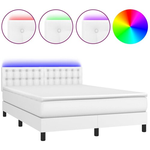  Krevet box spring s madracem LED bijeli 140x190 cm umjetna koža Slike