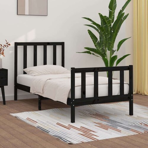  posteljni okvir črn iz trdnega lesa 75x190 cm 2F6, (20647729) Cene