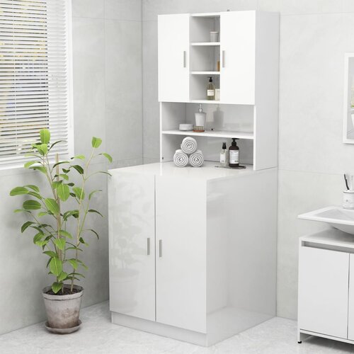 VidaXL Omara za pralni stroj visok sijaj bela 70,5x25,5x90 cm Slike