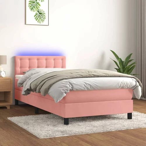  Box spring postelja z vzmetnico LED roza 90x200 cm žamet, (20895132)