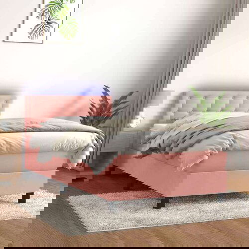  Krevet box spring s madracem LED ružičasti 90x200 cm baršunasti Cijene