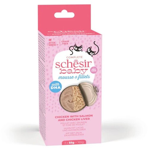 Schesir Cat Baby Mousse&Fillets piletina i losos 3x55 g Cene